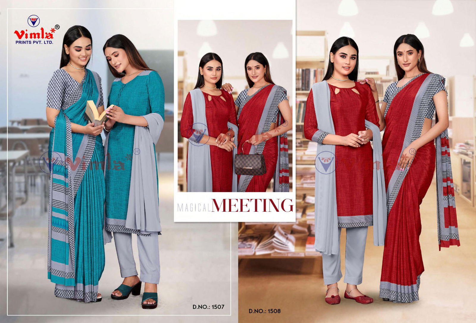 Angoori Crape Vol 5 Printed Uniform Dress With Saree Combo Catalog